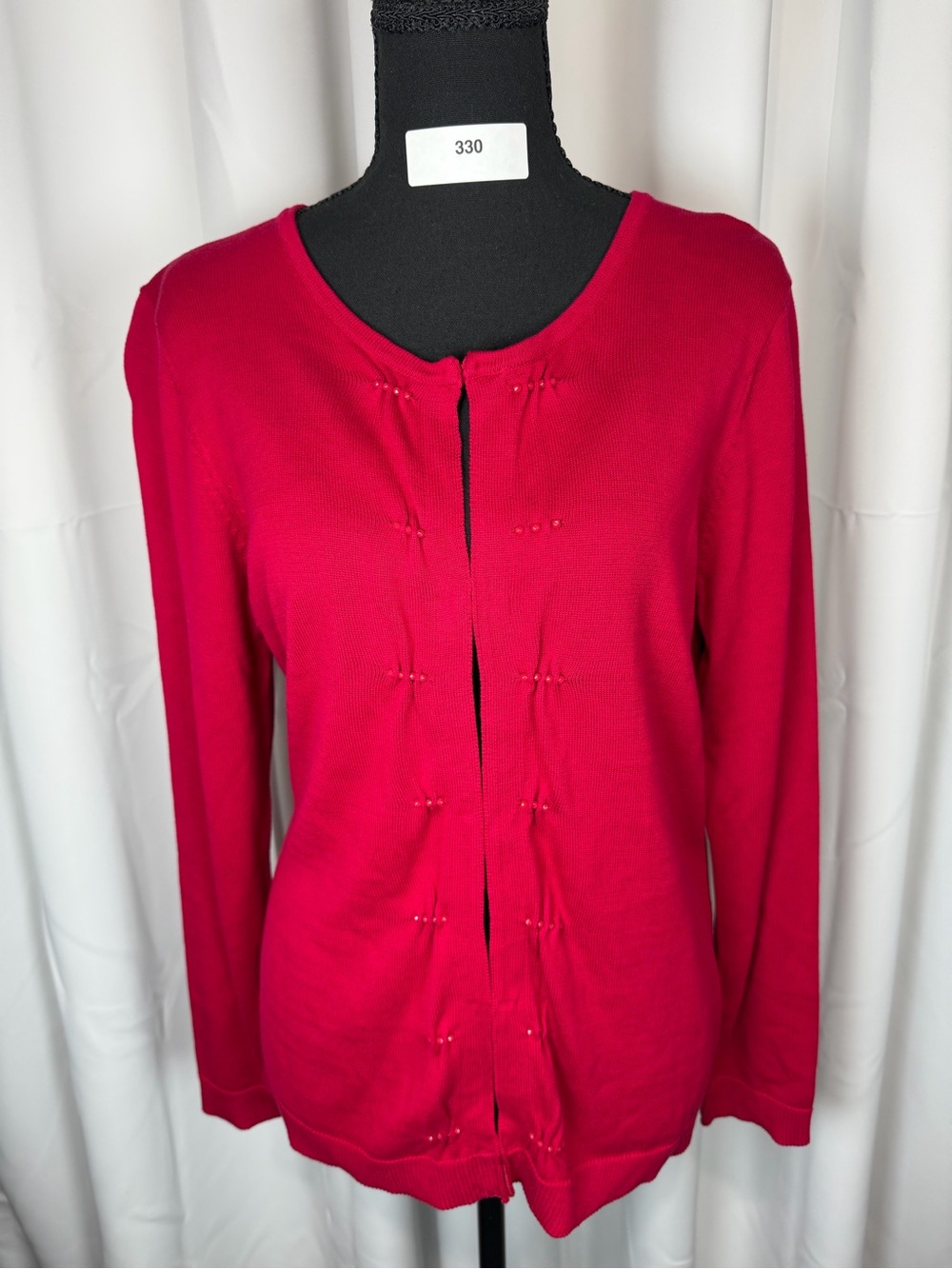 Coldwater Creek Silk Cotton Cardigan Women M Fuchsia Beaded Hook Eye Sweater